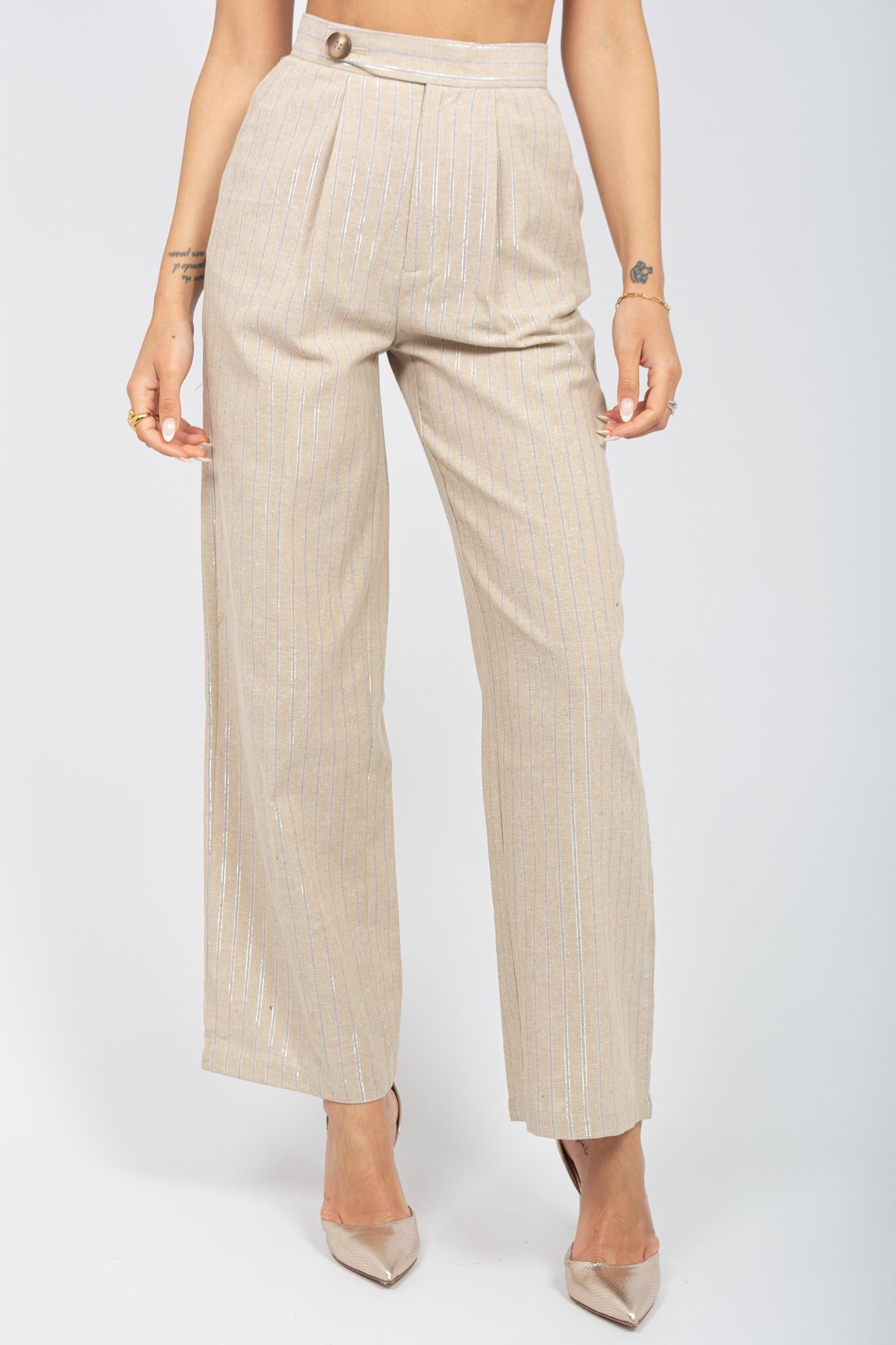 pantalone in lino a righe S25PL05 PN07 WEILI ZHENG 