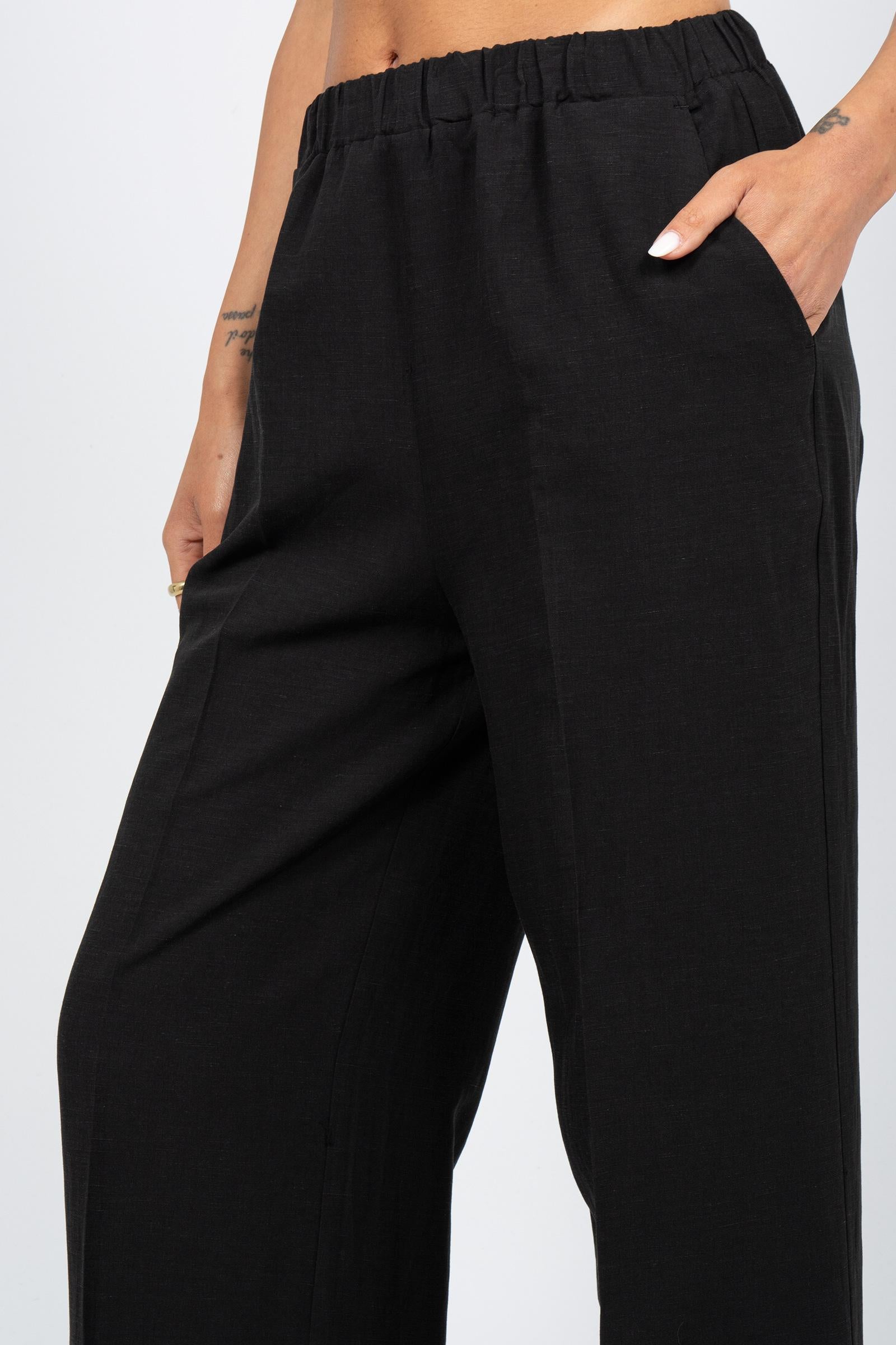 pantalone in lino e viscosa P833LINOVIS NERO SANGERMANO 