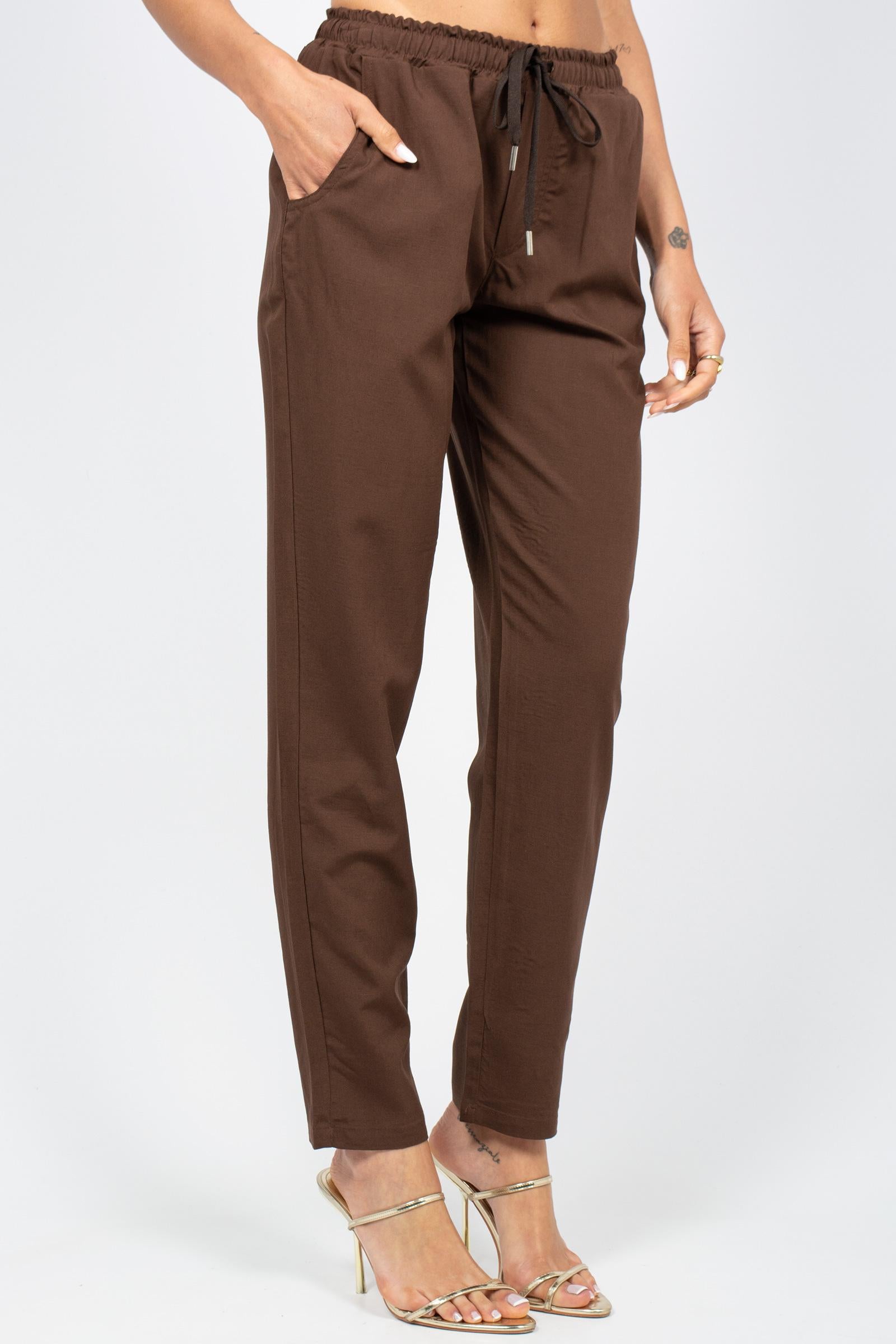 pantalone in lino lavata P11408LINOLAVATO MARRONE SANGERMANO 