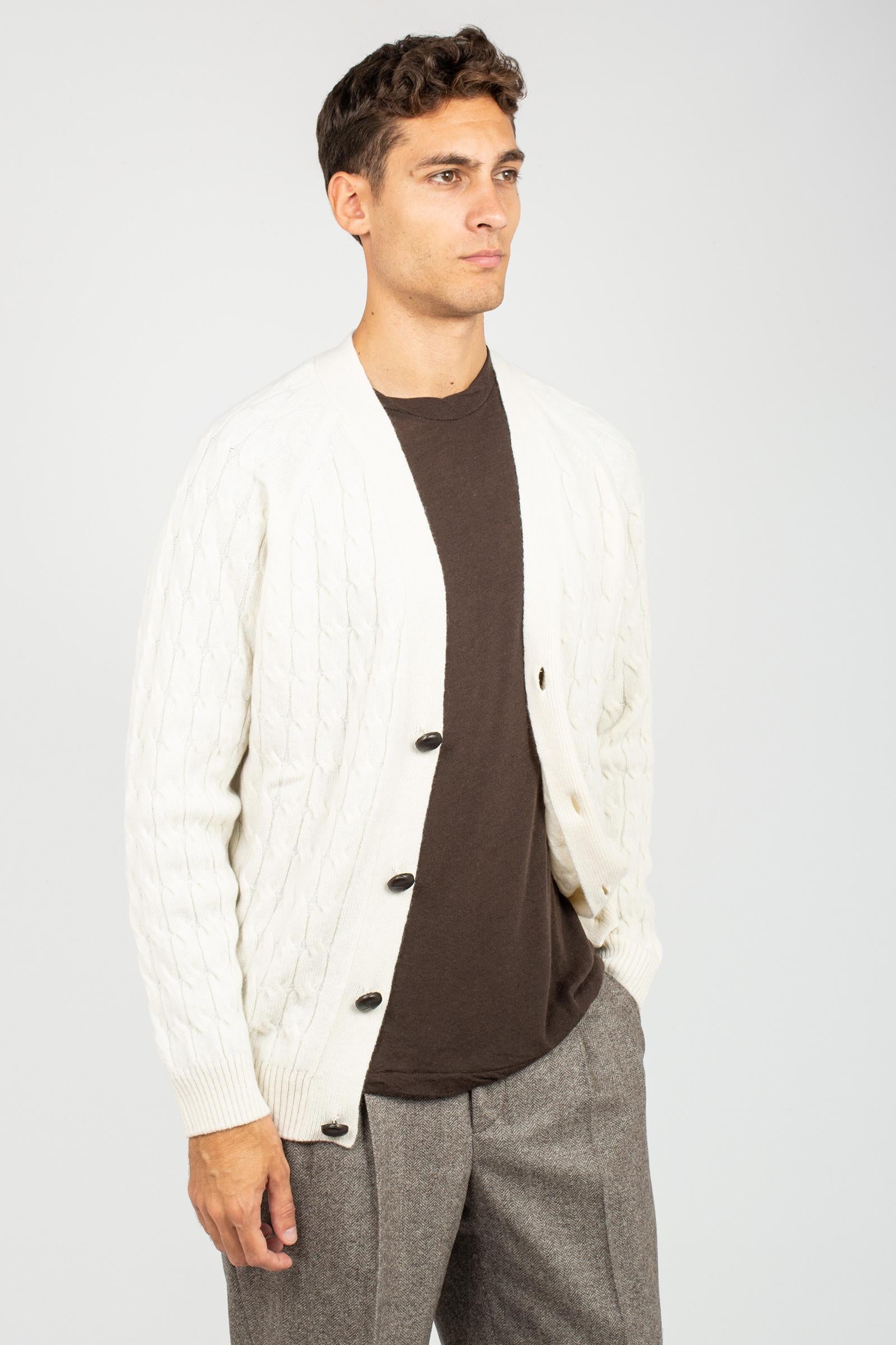 cardigan a trecce in lana B9F0106 PANNA AMARANTO 