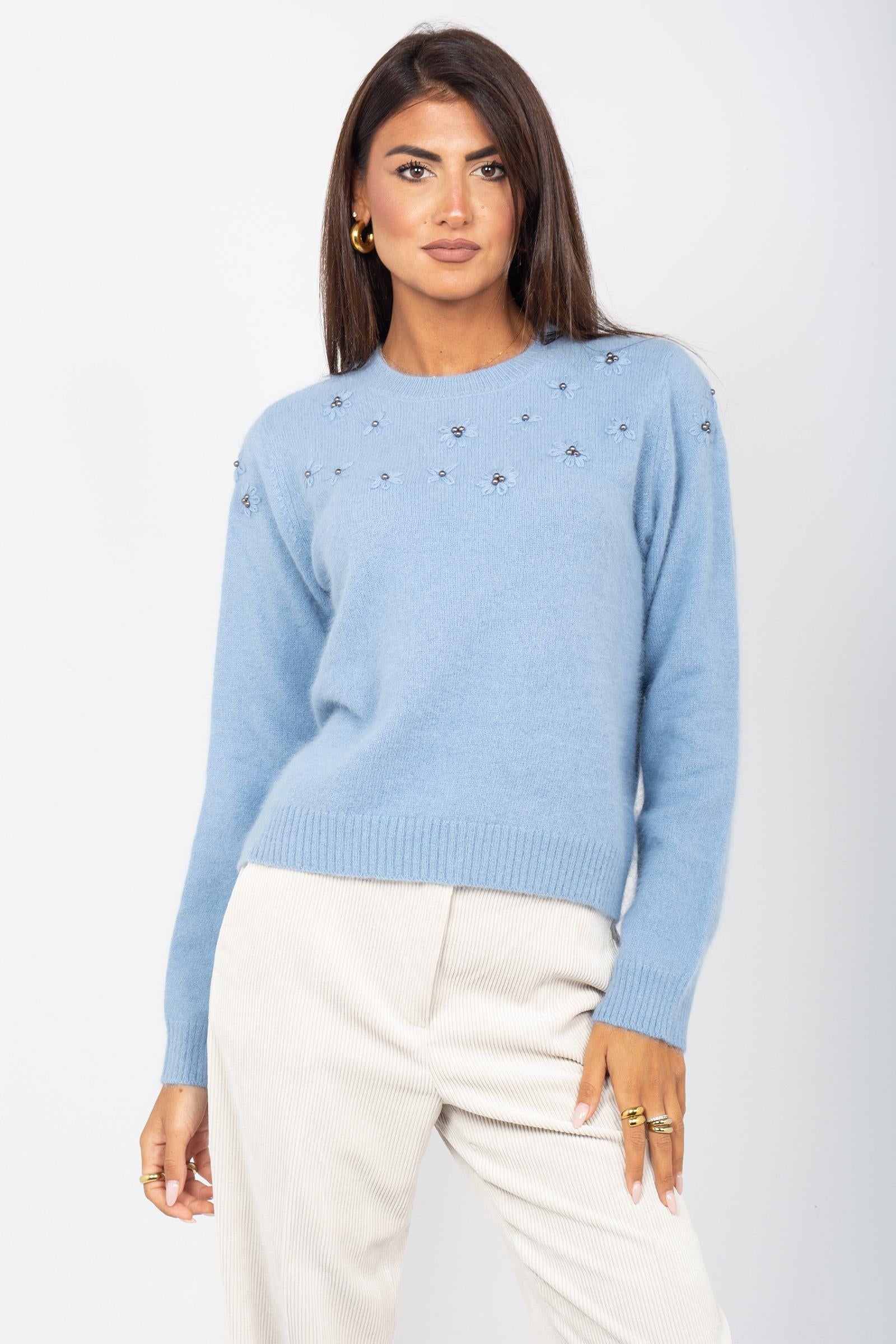 girocollo con ricami in misto lana M213J004944N 04 DIANA GALLESI 