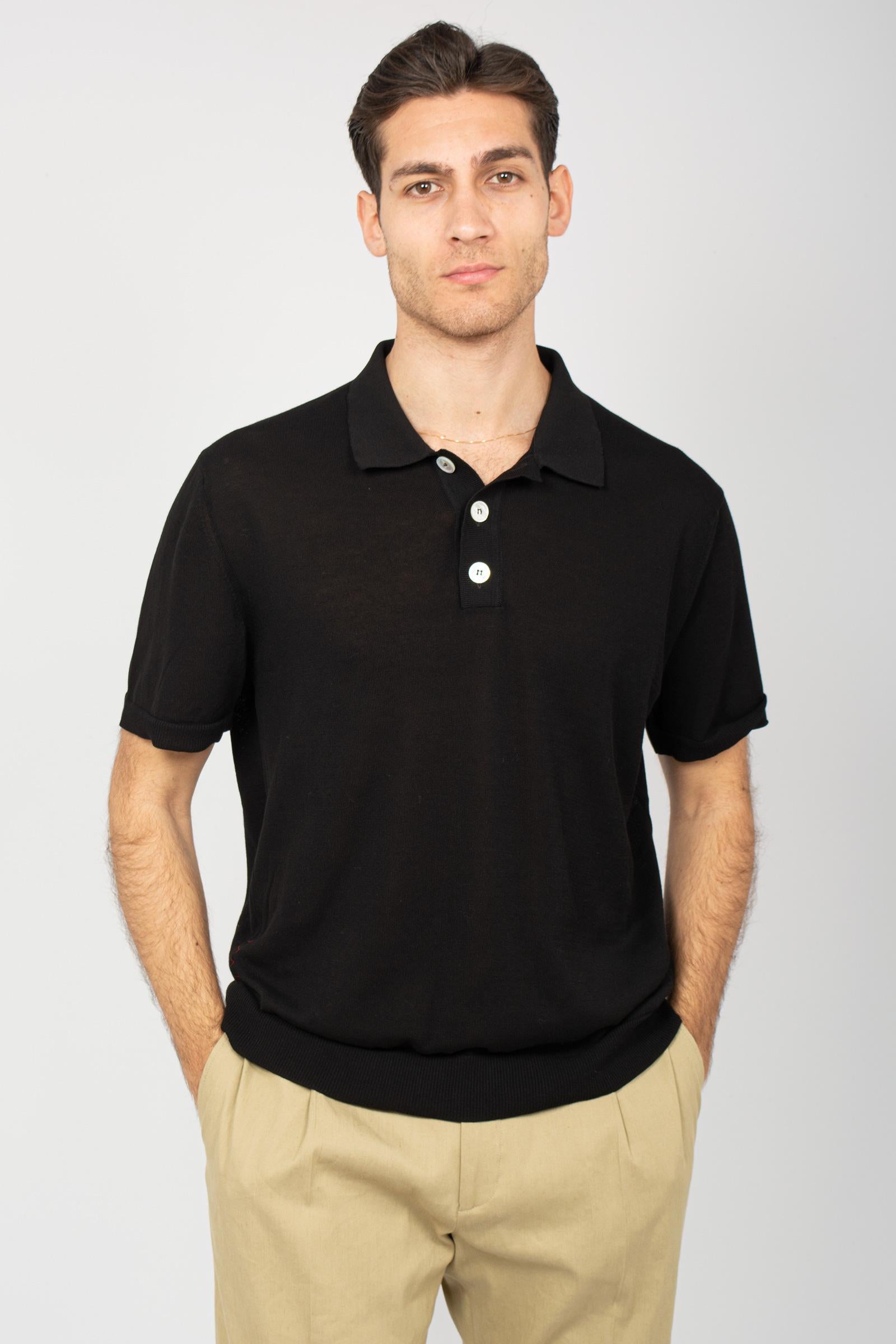 polo in filo di cotone B9D0013D NERO AMARANTO 